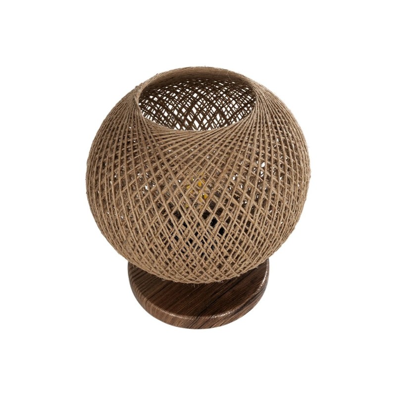 GloboStar® BOWL 204-0087 Μοντέρνο Eπιτραπέζιο Φωτιστικό Μονόφωτο 1 x E27 IP20 Καφέ Ξύλο με Μπεζ Σνοινί - Μ19 x Π19 x Υ22cm