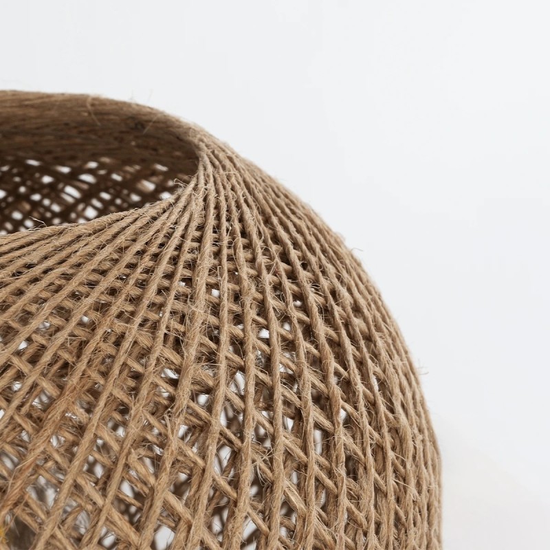 GloboStar® BOWL 204-0087 Μοντέρνο Eπιτραπέζιο Φωτιστικό Μονόφωτο 1 x E27 IP20 Καφέ Ξύλο με Μπεζ Σνοινί - Μ19 x Π19 x Υ22cm