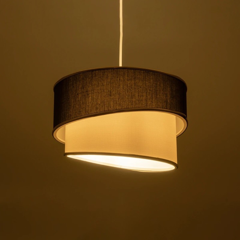 GloboStar® CYCLOP 204-0103 Μοντέρνο Κρεμαστό Φωτιστικό Kαπέλο Μονόφωτο 1 x E27 IP20 Μαύρο & Λευκό Ύφασμα - Μ30 x Π30 x Υ70cm