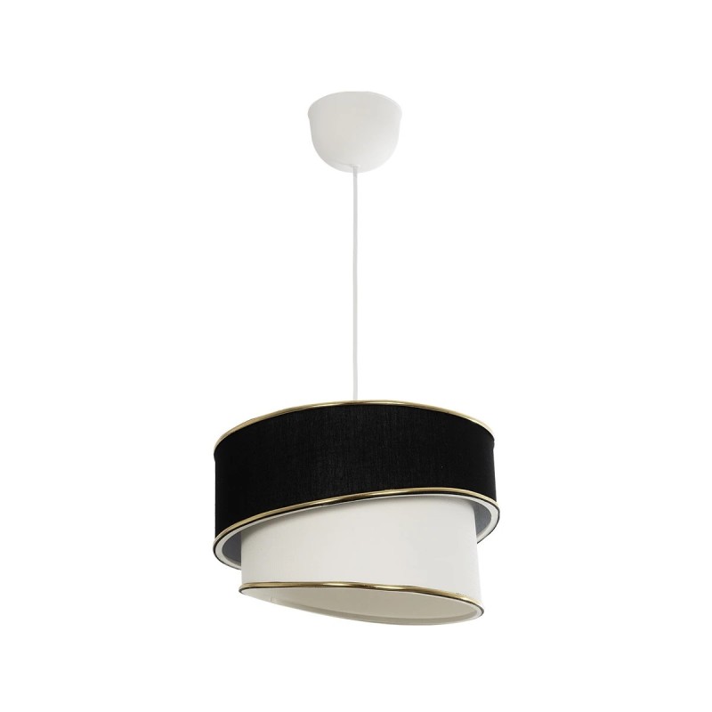 GloboStar® CYCLOP 204-0103 Μοντέρνο Κρεμαστό Φωτιστικό Kαπέλο Μονόφωτο 1 x E27 IP20 Μαύρο & Λευκό Ύφασμα - Μ30 x Π30 x Υ70cm