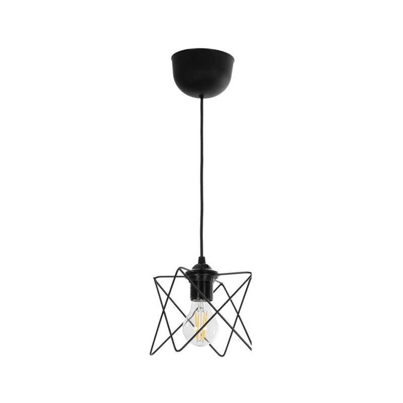 GloboStar® PATRICK 204-0109 Μοντέρνο Κρεμαστό Φωτιστικό Πλέγμα Μονόφωτο 1 x E27 IP20 Μαύρο Μέταλλο - Μ25 x Π25 x Υ55cm