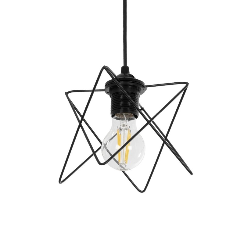 GloboStar® PATRICK 204-0109 Μοντέρνο Κρεμαστό Φωτιστικό Πλέγμα Μονόφωτο 1 x E27 IP20 Μαύρο Μέταλλο - Μ25 x Π25 x Υ55cm