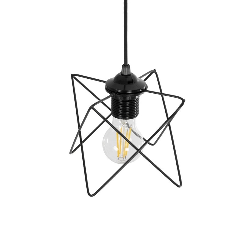 GloboStar® PATRICK 204-0109 Μοντέρνο Κρεμαστό Φωτιστικό Πλέγμα Μονόφωτο 1 x E27 IP20 Μαύρο Μέταλλο - Μ25 x Π25 x Υ55cm