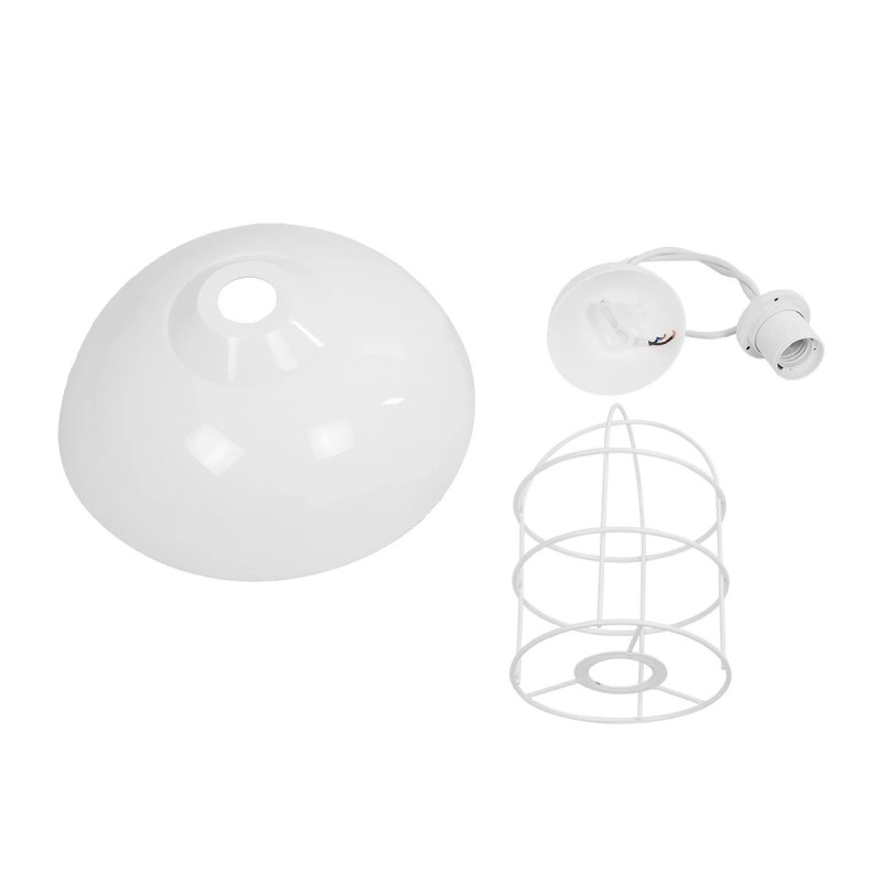GloboStar® INDUSTRY 204-0111 Μοντέρνο Κρεμαστό Φωτιστικό Καμπάνα Μονόφωτο 1 x E27 IP20 Λευκό Μέταλλο - Μ30 x Π30 x Υ70cm