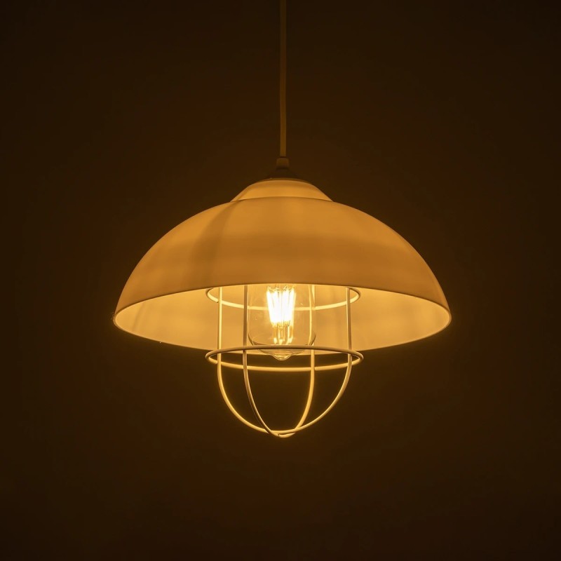 GloboStar® INDUSTRY 204-0111 Μοντέρνο Κρεμαστό Φωτιστικό Καμπάνα Μονόφωτο 1 x E27 IP20 Λευκό Μέταλλο - Μ30 x Π30 x Υ70cm