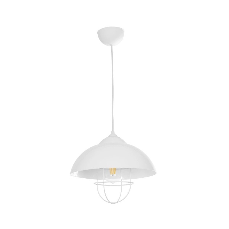 GloboStar® INDUSTRY 204-0111 Μοντέρνο Κρεμαστό Φωτιστικό Καμπάνα Μονόφωτο 1 x E27 IP20 Λευκό Μέταλλο - Μ30 x Π30 x Υ70cm