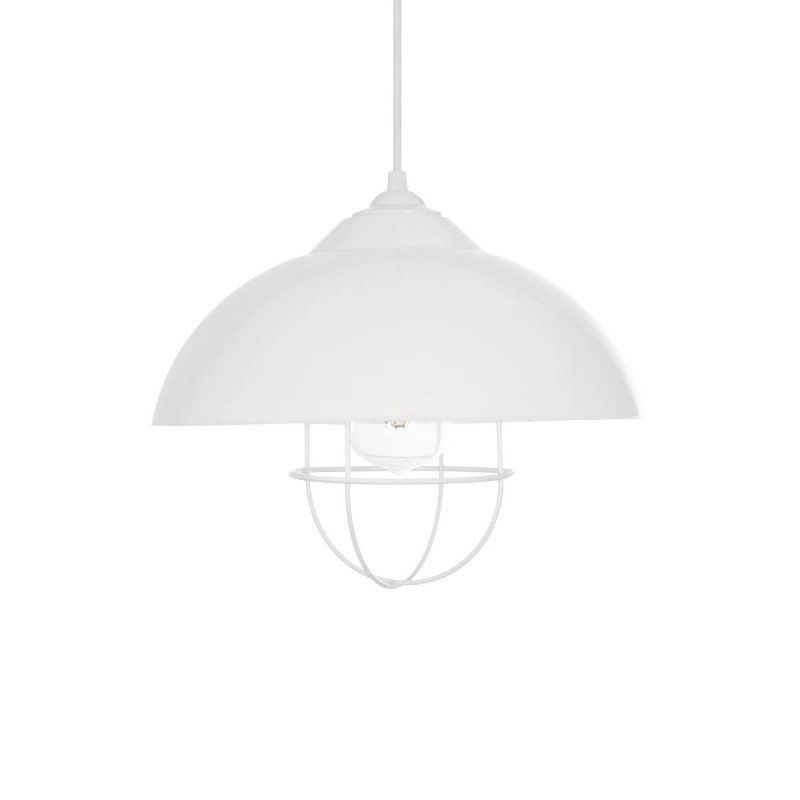 GloboStar® INDUSTRY 204-0111 Μοντέρνο Κρεμαστό Φωτιστικό Καμπάνα Μονόφωτο 1 x E27 IP20 Λευκό Μέταλλο - Μ30 x Π30 x Υ70cm