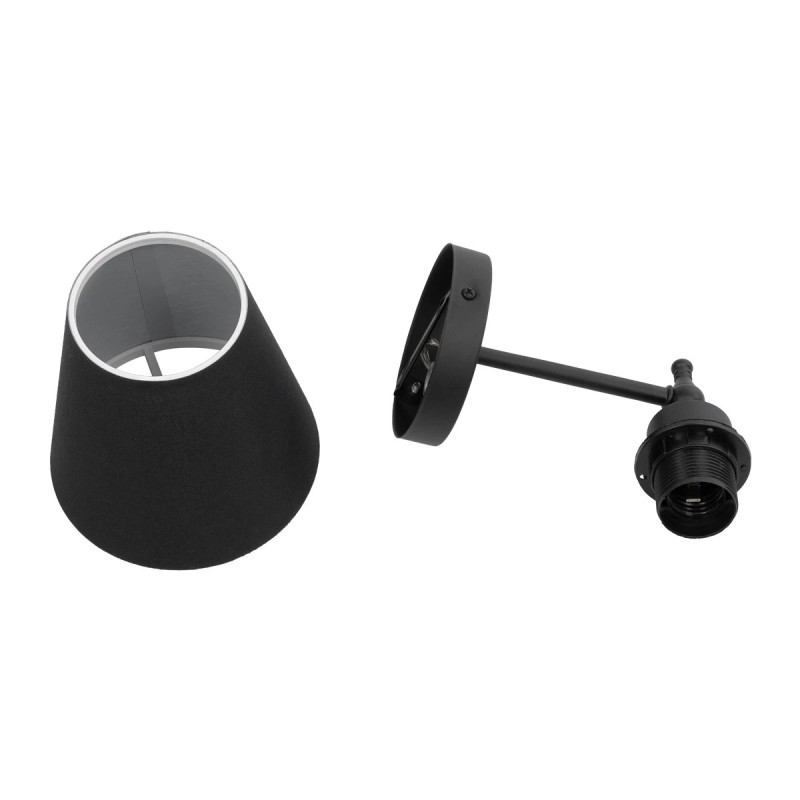 GloboStar® PAM 204-0113 Μοντέρνο Επιτοίχειο Φωτιστικό Aπλίκα Μονόφωτο 1 x E27 IP20 Μαύρο Μέταλλο με Μαύρο Ύφασμα - Μ23 x Π23 x Υ17cm