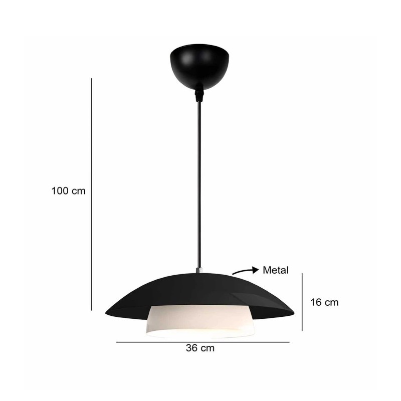 GloboStar® AURA 204-0117 Μοντέρνο Κρεμαστό Φωτιστικό Καμπάνα Μονόφωτο 1 x E27 IP20 Μαύρο & Λευκό Μέταλλο - Μ31 x Π31 x Υ27cm