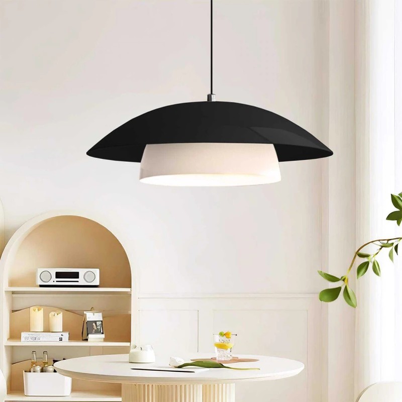 GloboStar® AURA 204-0117 Μοντέρνο Κρεμαστό Φωτιστικό Καμπάνα Μονόφωτο 1 x E27 IP20 Μαύρο & Λευκό Μέταλλο - Μ31 x Π31 x Υ27cm