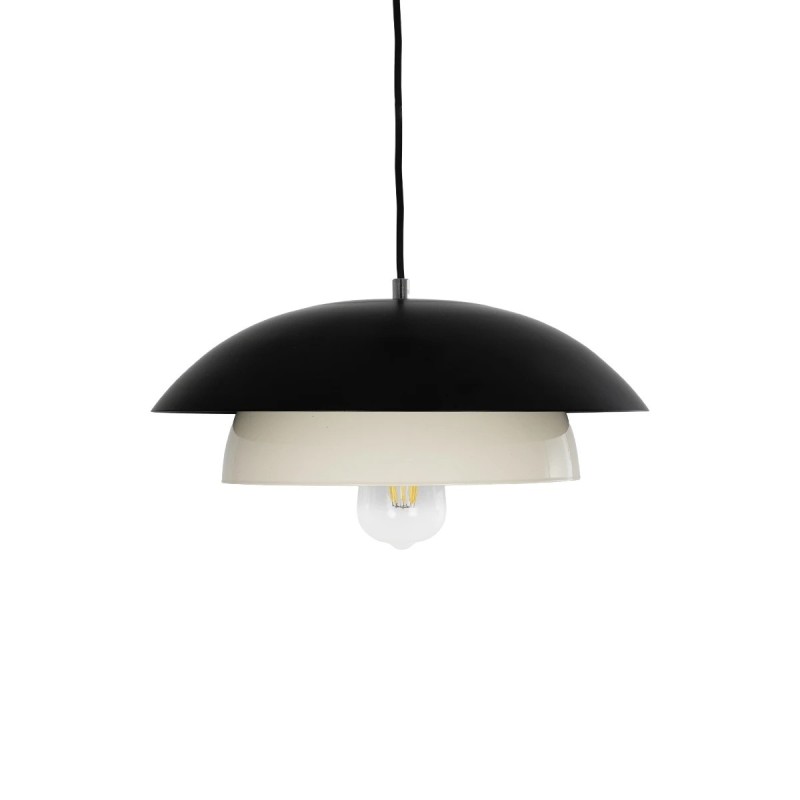 GloboStar® AURA 204-0117 Μοντέρνο Κρεμαστό Φωτιστικό Καμπάνα Μονόφωτο 1 x E27 IP20 Μαύρο & Λευκό Μέταλλο - Μ31 x Π31 x Υ27cm