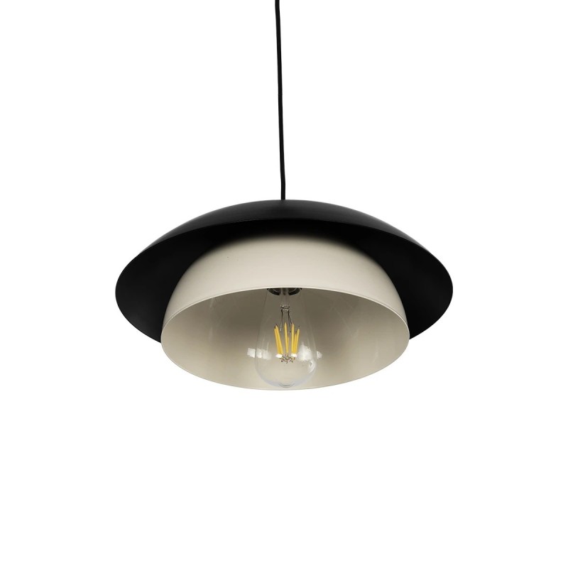 GloboStar® AURA 204-0117 Μοντέρνο Κρεμαστό Φωτιστικό Καμπάνα Μονόφωτο 1 x E27 IP20 Μαύρο & Λευκό Μέταλλο - Μ31 x Π31 x Υ27cm