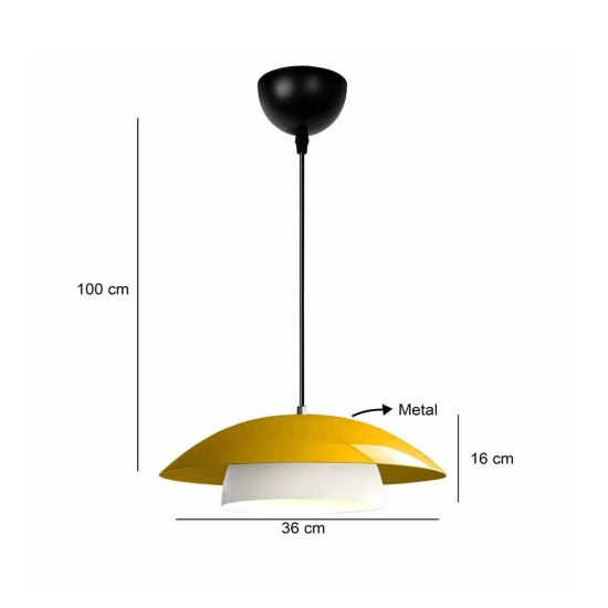 GloboStar® AURA 204-0118 Μοντέρνο Κρεμαστό Φωτιστικό Καμπάνα Μονόφωτο 1 x E27 IP20 Κίτρινο & Λευκό Μέταλλο - Μ31 x Π31 x Υ27cm