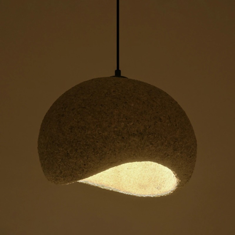 GloboStar® STONE 204-0123 Μοντέρνο Κρεμαστό Φωτιστικό Καμπάνα Μονόφωτο 1 x E27 IP20 Μπεζ Πολυστερίνη με Μπεζ Ρητίνη - Μ31.5 x Π35 x Υ26cm