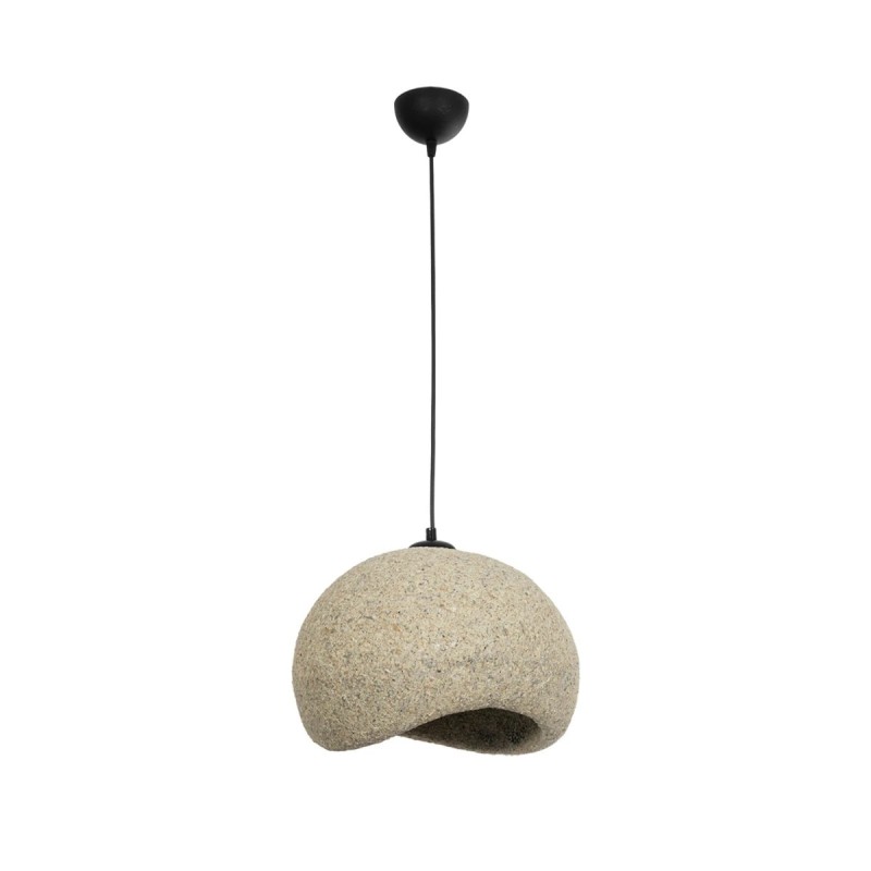 GloboStar® STONE 204-0123 Μοντέρνο Κρεμαστό Φωτιστικό Καμπάνα Μονόφωτο 1 x E27 IP20 Μπεζ Πολυστερίνη με Μπεζ Ρητίνη - Μ31.5 x Π35 x Υ26cm