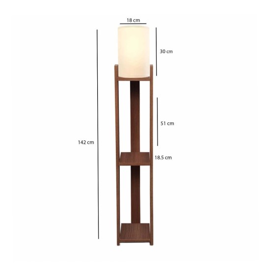 GloboStar® VENTORA 204-0125 Μοντέρνο Eπιδαπέδιο Φωτιστικό Μονόφωτο 1 x E27 IP20 Καφέ Ξύλο με Μπεζ Ύφασμα - Μ20 x Π20 x Υ142cm