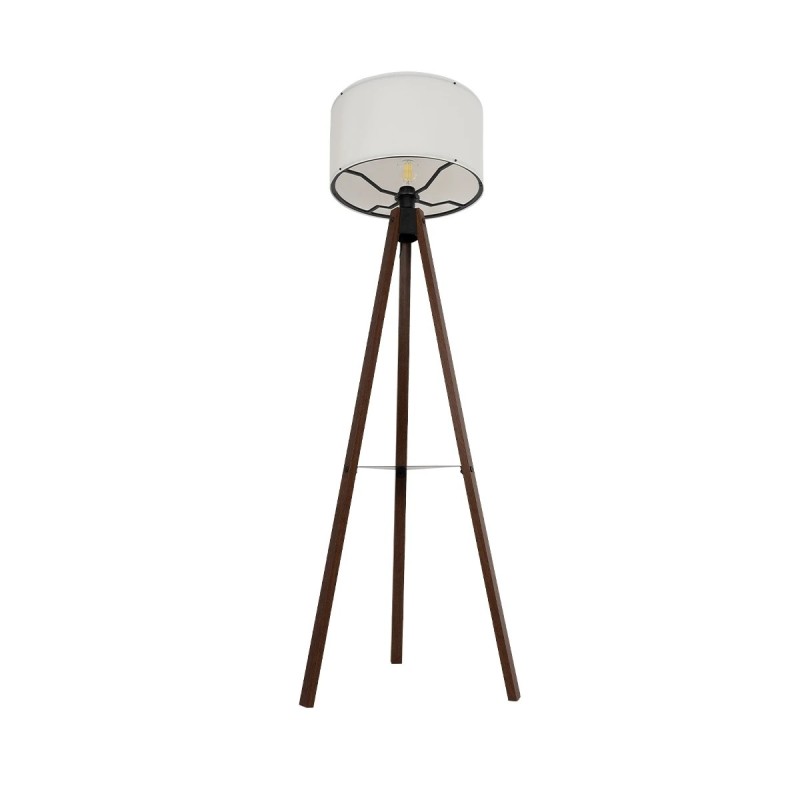 GloboStar® SHELF 204-0129 Μοντέρνο Eπιδαπέδιο Φωτιστικό Μονόφωτο 1 x E27 IP20 Καφέ Ξύλο με Μπεζ Ύφασμα - Μ38 x Π38 x Υ135cm