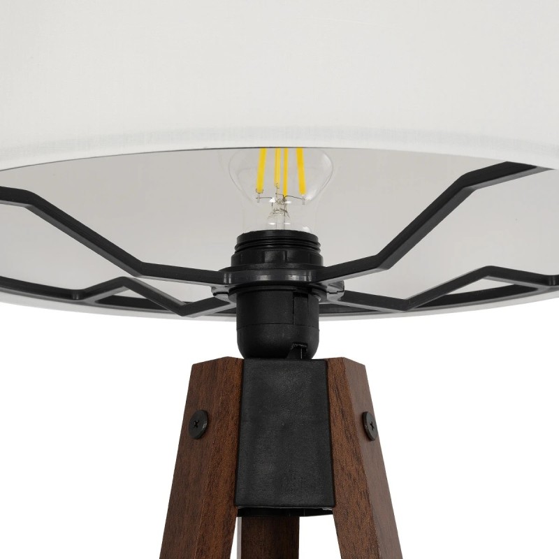 GloboStar® SHELF 204-0129 Μοντέρνο Eπιδαπέδιο Φωτιστικό Μονόφωτο 1 x E27 IP20 Καφέ Ξύλο με Μπεζ Ύφασμα - Μ38 x Π38 x Υ135cm