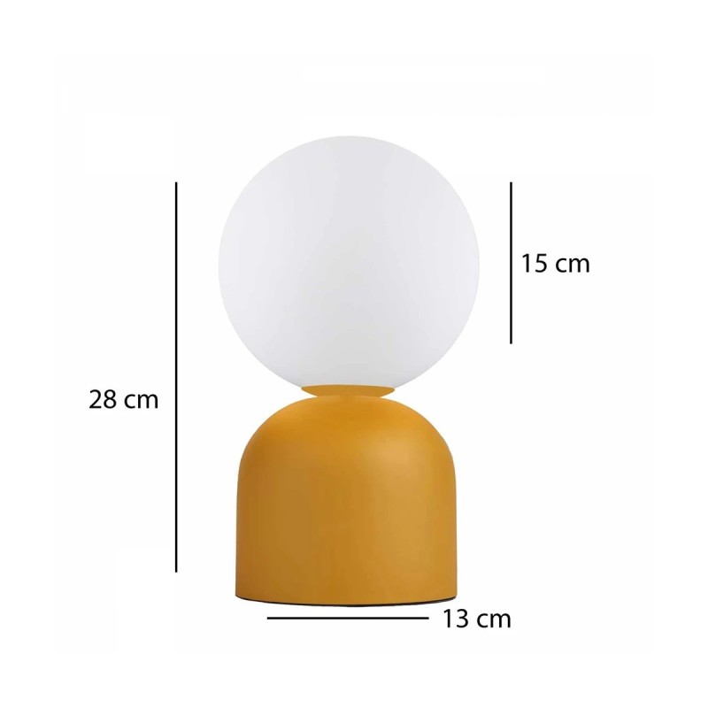 GloboStar® MAGIC 204-0131 Μοντέρνο Eπιτραπέζιο Φωτιστικό Μονόφωτο 1 x E27 IP20 Κίτρινο Μέταλλο με Λευκό Γυαλί - Μ13 x Π13 x Υ28cm