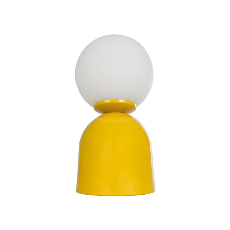 GloboStar® MAGIC 204-0131 Μοντέρνο Eπιτραπέζιο Φωτιστικό Μονόφωτο 1 x E27 IP20 Κίτρινο Μέταλλο με Λευκό Γυαλί - Μ13 x Π13 x Υ28cm