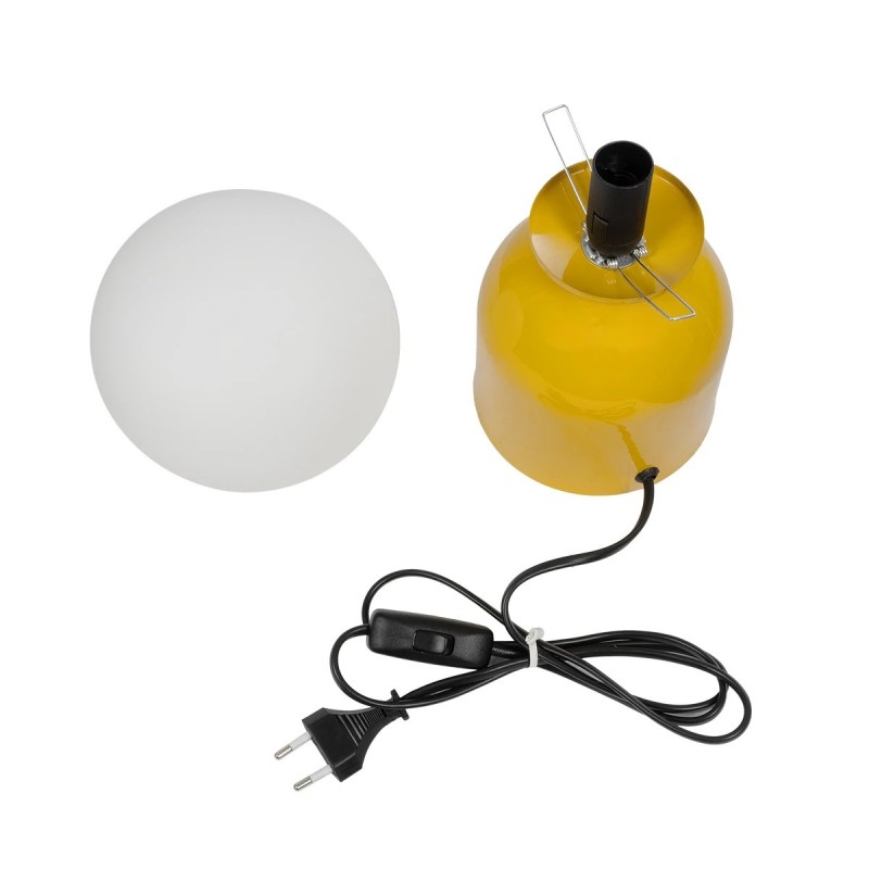 GloboStar® MAGIC 204-0131 Μοντέρνο Eπιτραπέζιο Φωτιστικό Μονόφωτο 1 x E27 IP20 Κίτρινο Μέταλλο με Λευκό Γυαλί - Μ13 x Π13 x Υ28cm