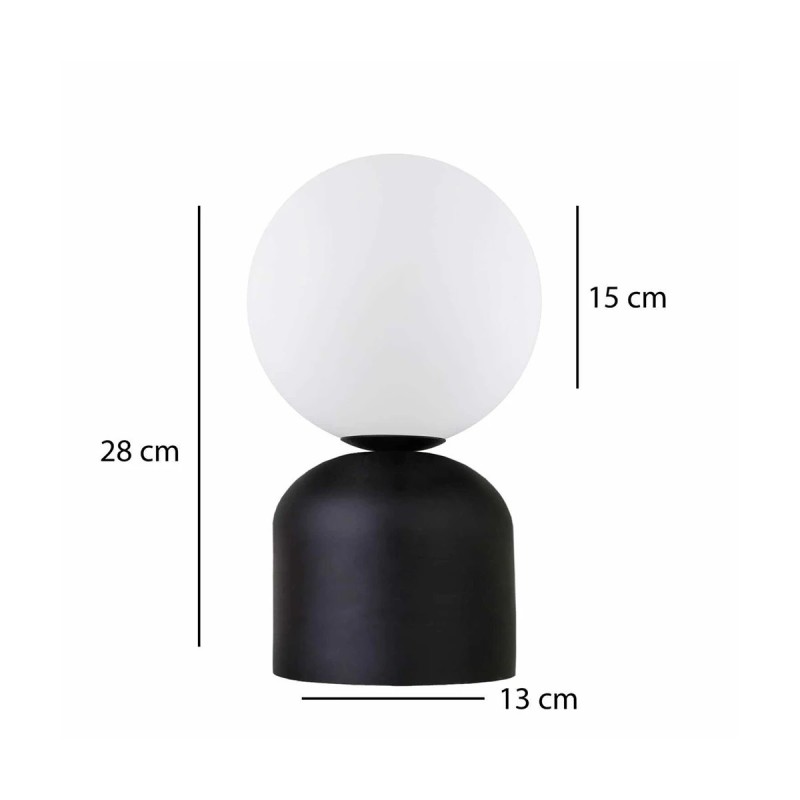 GloboStar® MAGIC 204-0132 Μοντέρνο Eπιτραπέζιο Φωτιστικό Μονόφωτο 1 x E27 IP20 Μαύρο Μέταλλο με Λευκό Γυαλί - Μ13 x Π13 x Υ28cm