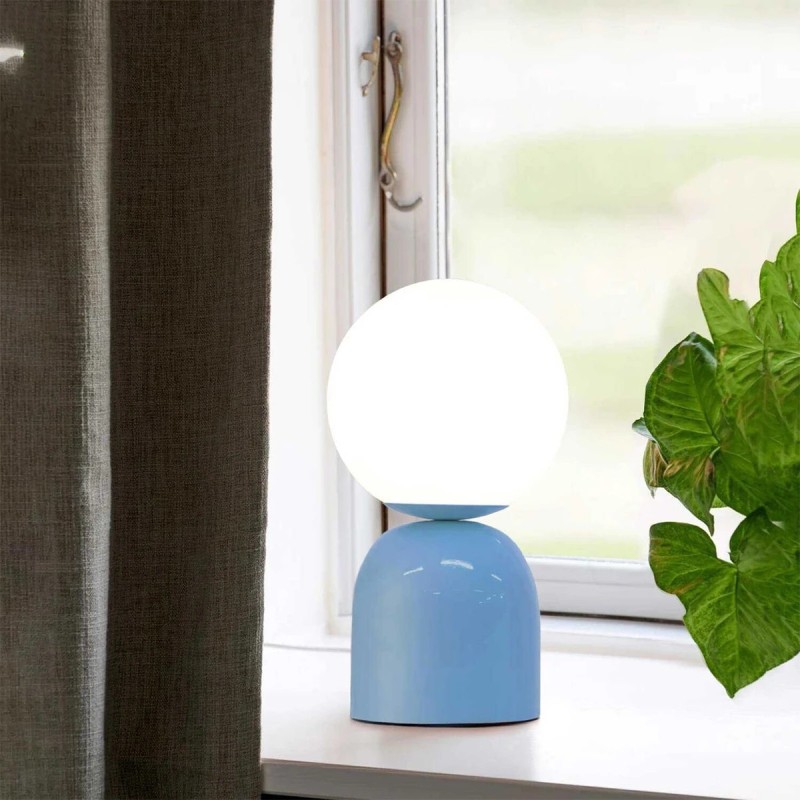 GloboStar® MAGIC 204-0133 Μοντέρνο Eπιτραπέζιο Φωτιστικό Μονόφωτο 1 x E27 IP20 Μπλε Μέταλλο με Λευκό Γυαλί - Μ13 x Π13 x Υ28cm