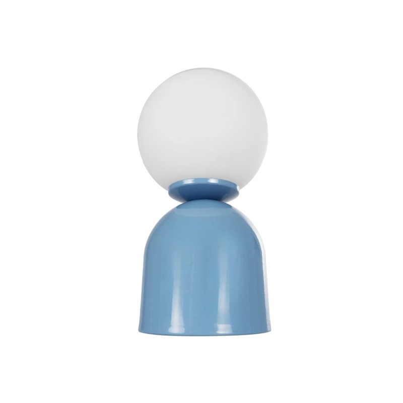 GloboStar® MAGIC 204-0133 Μοντέρνο Eπιτραπέζιο Φωτιστικό Μονόφωτο 1 x E27 IP20 Μπλε Μέταλλο με Λευκό Γυαλί - Μ13 x Π13 x Υ28cm