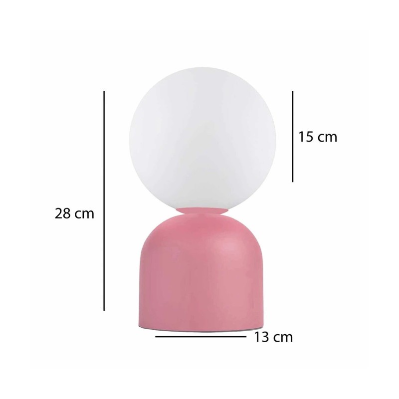 GloboStar® MAGIC 204-0134 Μοντέρνο Eπιτραπέζιο Φωτιστικό Μονόφωτο 1 x E27 IP20 Ροζ Μέταλλο με Λευκό Γυαλί - Μ13 x Π13 x Υ28cm