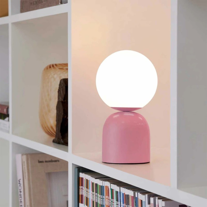 GloboStar® MAGIC 204-0134 Μοντέρνο Eπιτραπέζιο Φωτιστικό Μονόφωτο 1 x E27 IP20 Ροζ Μέταλλο με Λευκό Γυαλί - Μ13 x Π13 x Υ28cm