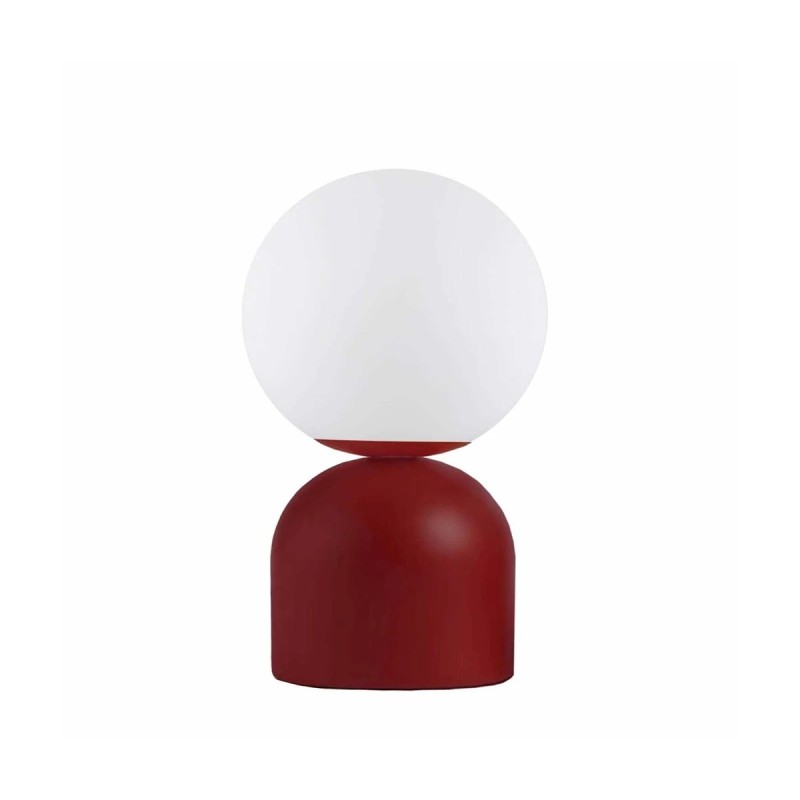 GloboStar® MAGIC 204-0135 Μοντέρνο Eπιτραπέζιο Φωτιστικό Μονόφωτο 1 x E27 IP20 Κόκκινο Μέταλλο με Λευκό Γυαλί - Μ13 x Π13 x Υ28cm
