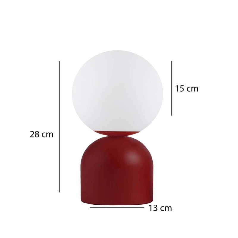 GloboStar® MAGIC 204-0135 Μοντέρνο Eπιτραπέζιο Φωτιστικό Μονόφωτο 1 x E27 IP20 Κόκκινο Μέταλλο με Λευκό Γυαλί - Μ13 x Π13 x Υ28cm