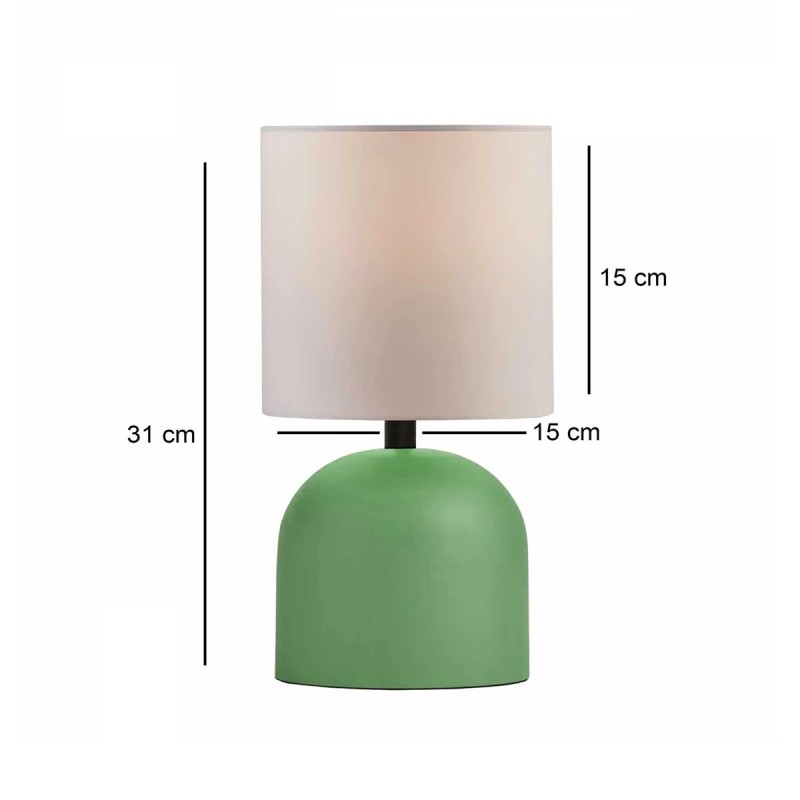 GloboStar® LOREN 204-0136 Μοντέρνο Eπιτραπέζιο Φωτιστικό Μονόφωτο 1 x E27 IP20 Πράσινο Μέταλλο με Μπεζ Ύφασμα - Μ15 x Π15 x Υ31cm