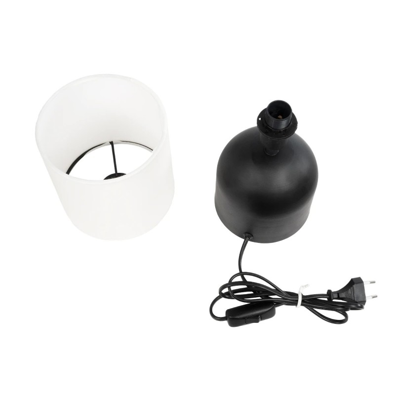 GloboStar® LOREN 204-0138 Μοντέρνο Eπιτραπέζιο Φωτιστικό Μονόφωτο 1 x E27 IP20 Μαύρο Μέταλλο με Μπεζ  Ύφασμα - Μ15 x Π15 x Υ31cm
