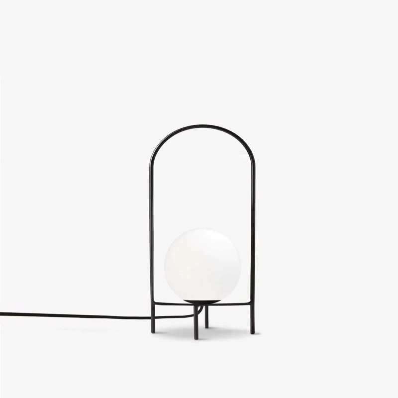 GloboStar® SPIDY 204-0139 Μοντέρνο Eπιτραπέζιο Φωτιστικό Μονόφωτο 1 x E27 IP20 Μαύρο Μέταλλο με Λευκό Γυαλί - Μ20 x Π20 x Υ37cm