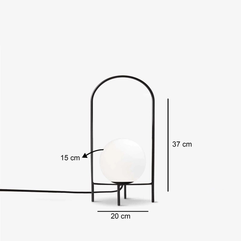 GloboStar® SPIDY 204-0139 Μοντέρνο Eπιτραπέζιο Φωτιστικό Μονόφωτο 1 x E27 IP20 Μαύρο Μέταλλο με Λευκό Γυαλί - Μ20 x Π20 x Υ37cm