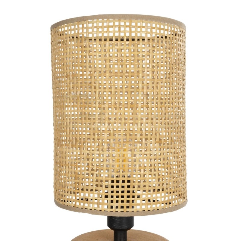 GloboStar® KLOO 204-0143 Boho Eπιτραπέζιο Φωτιστικό Μονόφωτο 1 x E27 IP20 Καφέ Ξύλο με Μπεζ Διάτρητο Ύφασμα - Μ15 x Π15 x Υ35cm