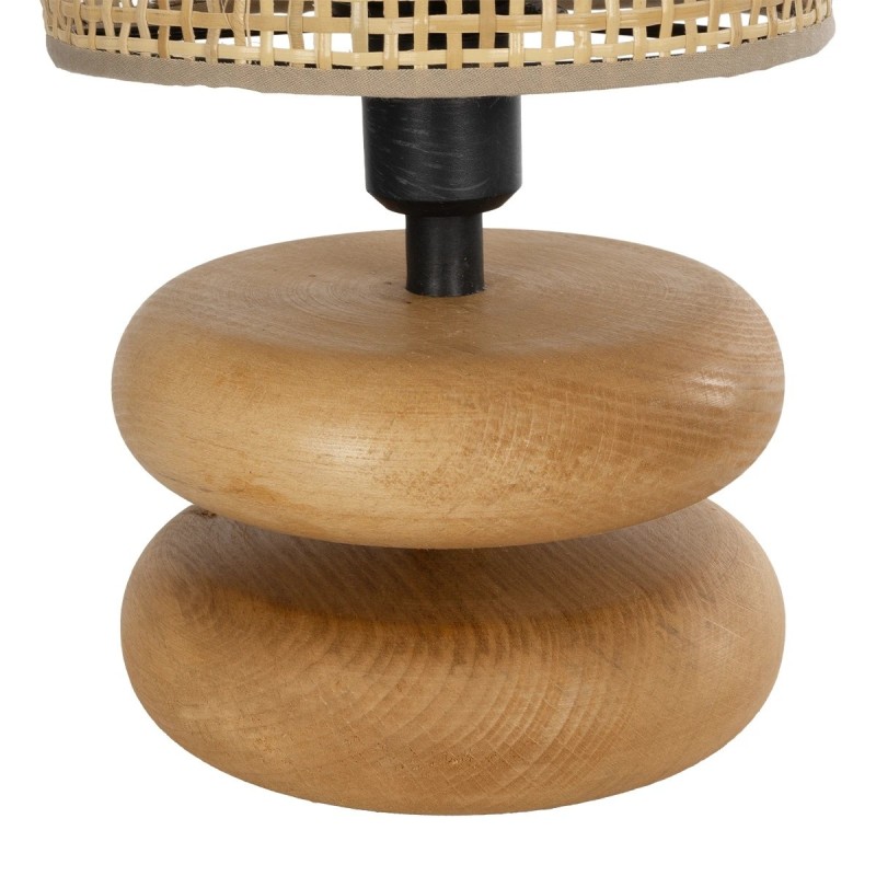 GloboStar® KLOO 204-0143 Boho Eπιτραπέζιο Φωτιστικό Μονόφωτο 1 x E27 IP20 Καφέ Ξύλο με Μπεζ Διάτρητο Ύφασμα - Μ15 x Π15 x Υ35cm