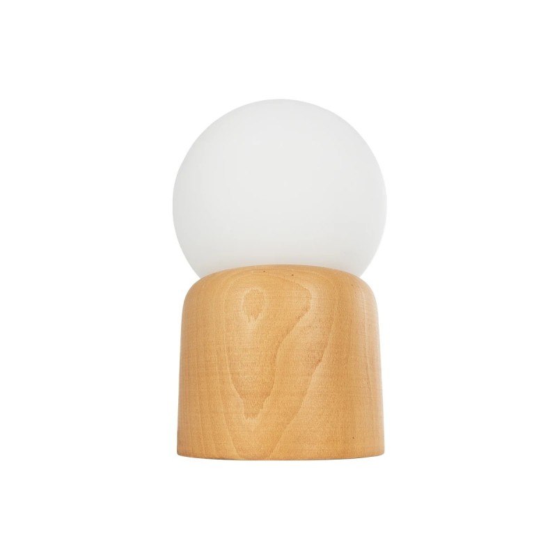 GloboStar® BOARD 204-0144 Μοντέρνο Eπιτραπέζιο Φωτιστικό Μονόφωτο 1 x E27 IP20 Μπεζ Ξύλο με Λευκό Γυαλί - Μ15 x Π15 x Υ25cm