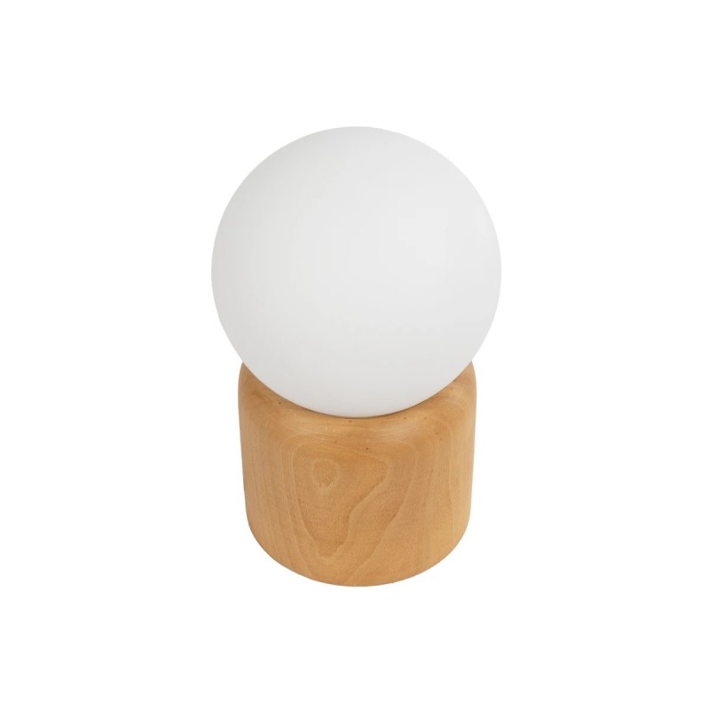 GloboStar® BOARD 204-0144 Μοντέρνο Eπιτραπέζιο Φωτιστικό Μονόφωτο 1 x E27 IP20 Μπεζ Ξύλο με Λευκό Γυαλί - Μ15 x Π15 x Υ25cm