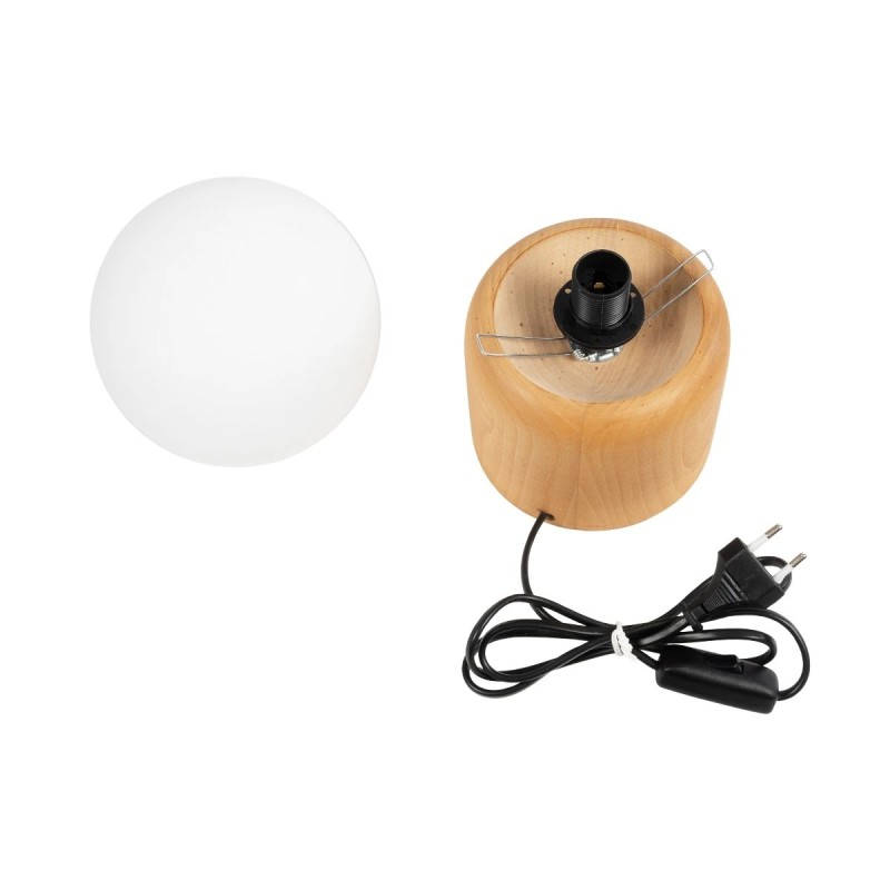 GloboStar® BOARD 204-0144 Μοντέρνο Eπιτραπέζιο Φωτιστικό Μονόφωτο 1 x E27 IP20 Μπεζ Ξύλο με Λευκό Γυαλί - Μ15 x Π15 x Υ25cm