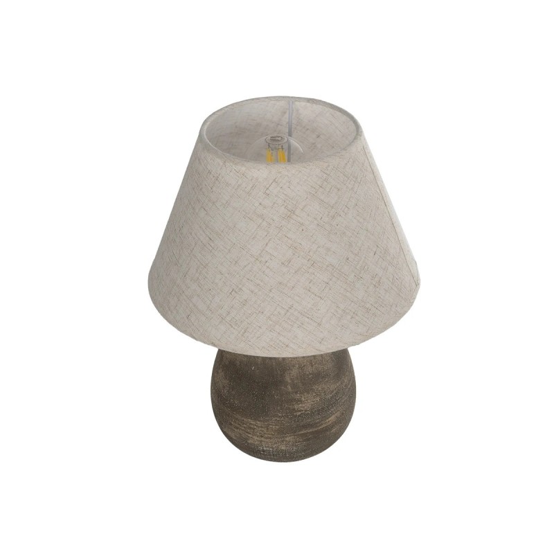GloboStar® LISBON 204-0150 Vintage Eπιτραπέζιο Φωτιστικό Μονόφωτο 1 x E27 IP20 Καφέ Κεραμικό με Μπεζ Ύφασμα - Μ22 x Π22 x Υ30cm