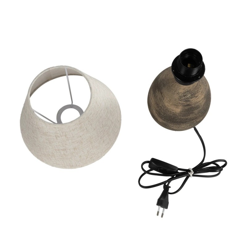 GloboStar® LISBON 204-0150 Vintage Eπιτραπέζιο Φωτιστικό Μονόφωτο 1 x E27 IP20 Καφέ Κεραμικό με Μπεζ Ύφασμα - Μ22 x Π22 x Υ30cm