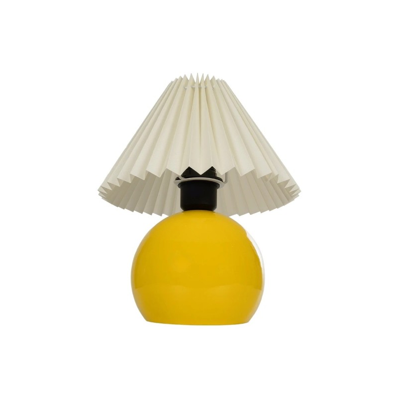 GloboStar® LISBON 204-0155 Μοντέρνο Eπιτραπέζιο Φωτιστικό Μονόφωτο 1 x E27 IP20 Κίτρινο Μέταλλο με Μπεζ Ύφασμα - Μ22 x Π22 x Υ38cm