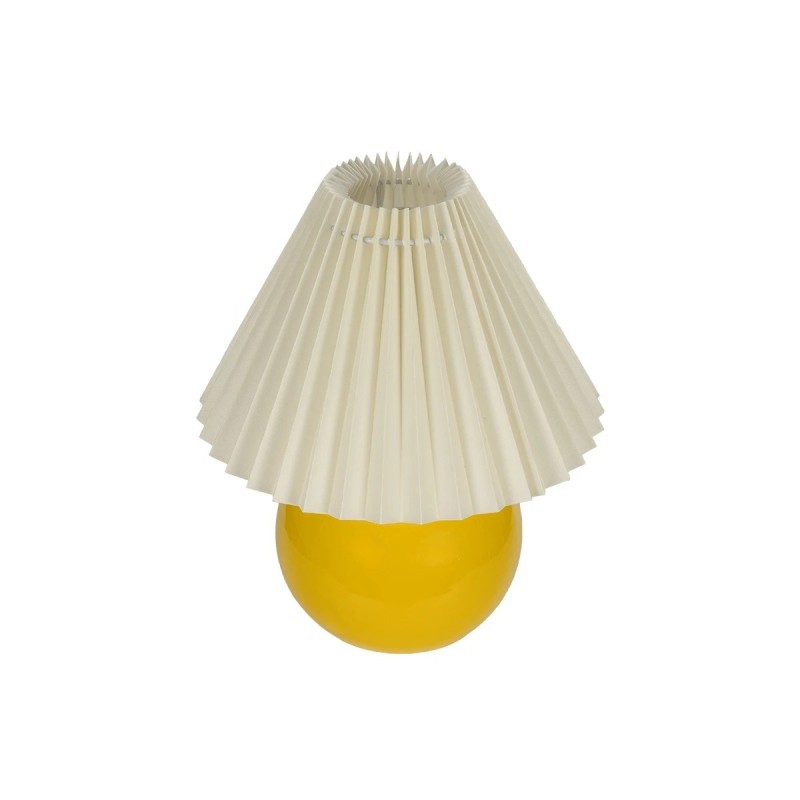 GloboStar® LISBON 204-0155 Μοντέρνο Eπιτραπέζιο Φωτιστικό Μονόφωτο 1 x E27 IP20 Κίτρινο Μέταλλο με Μπεζ Ύφασμα - Μ22 x Π22 x Υ38cm