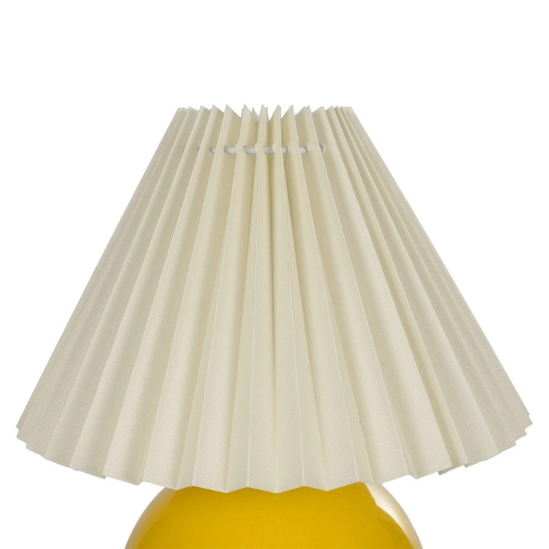 GloboStar® LISBON 204-0155 Μοντέρνο Eπιτραπέζιο Φωτιστικό Μονόφωτο 1 x E27 IP20 Κίτρινο Μέταλλο με Μπεζ Ύφασμα - Μ22 x Π22 x Υ38cm