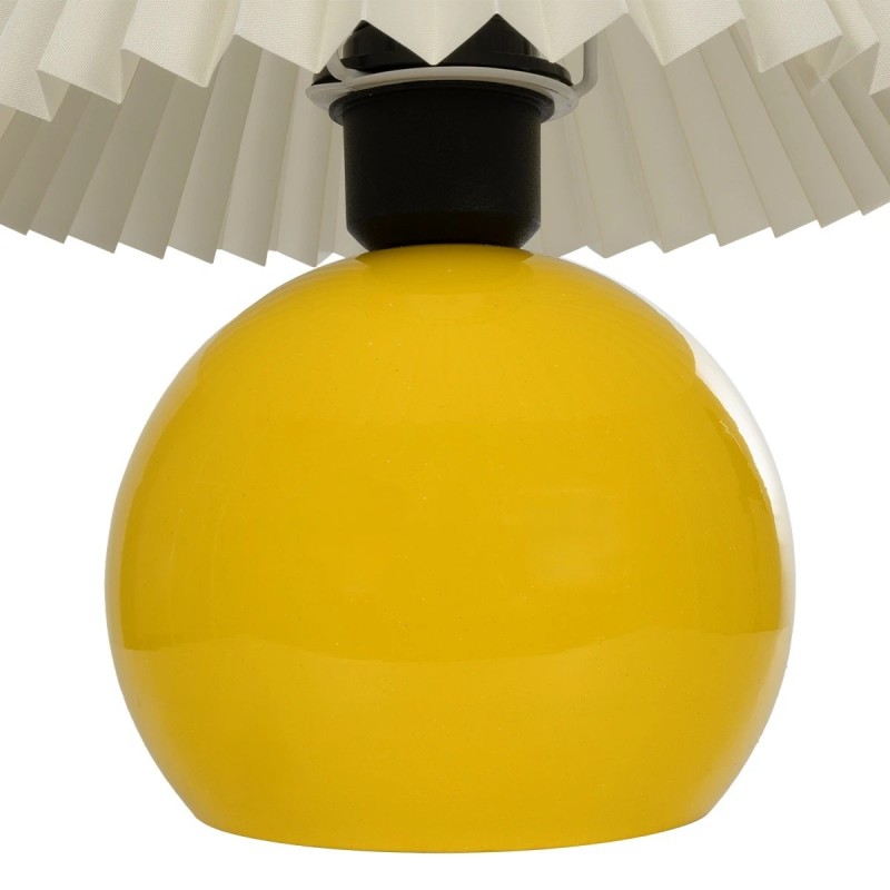 GloboStar® LISBON 204-0155 Μοντέρνο Eπιτραπέζιο Φωτιστικό Μονόφωτο 1 x E27 IP20 Κίτρινο Μέταλλο με Μπεζ Ύφασμα - Μ22 x Π22 x Υ38cm