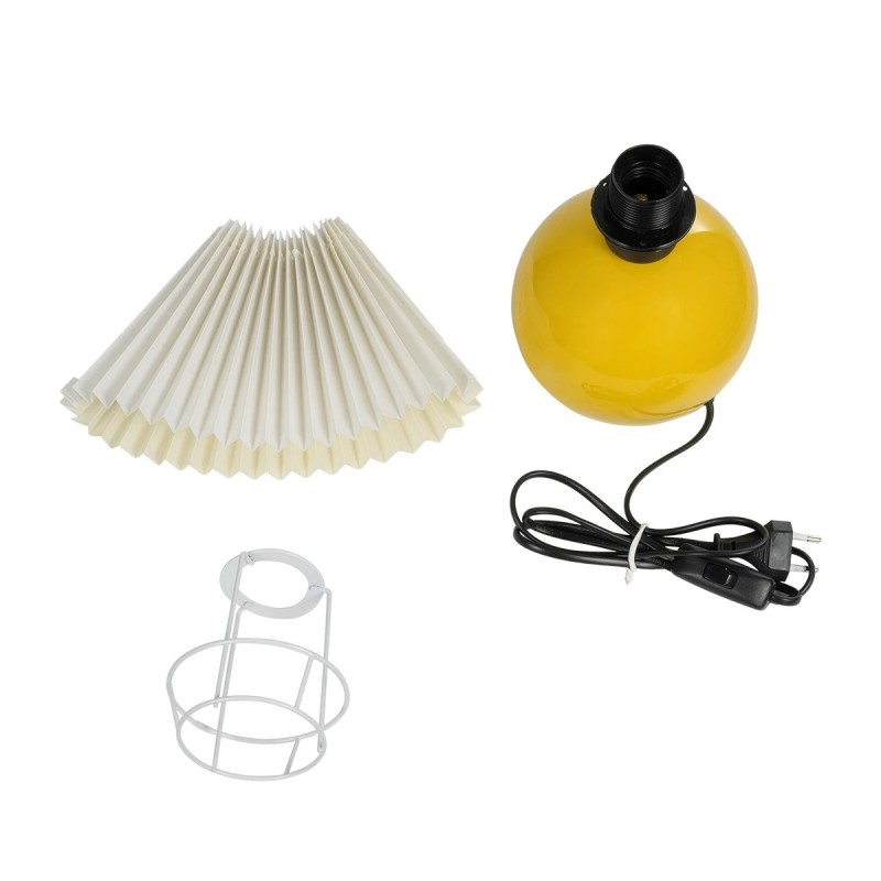 GloboStar® LISBON 204-0155 Μοντέρνο Eπιτραπέζιο Φωτιστικό Μονόφωτο 1 x E27 IP20 Κίτρινο Μέταλλο με Μπεζ Ύφασμα - Μ22 x Π22 x Υ38cm