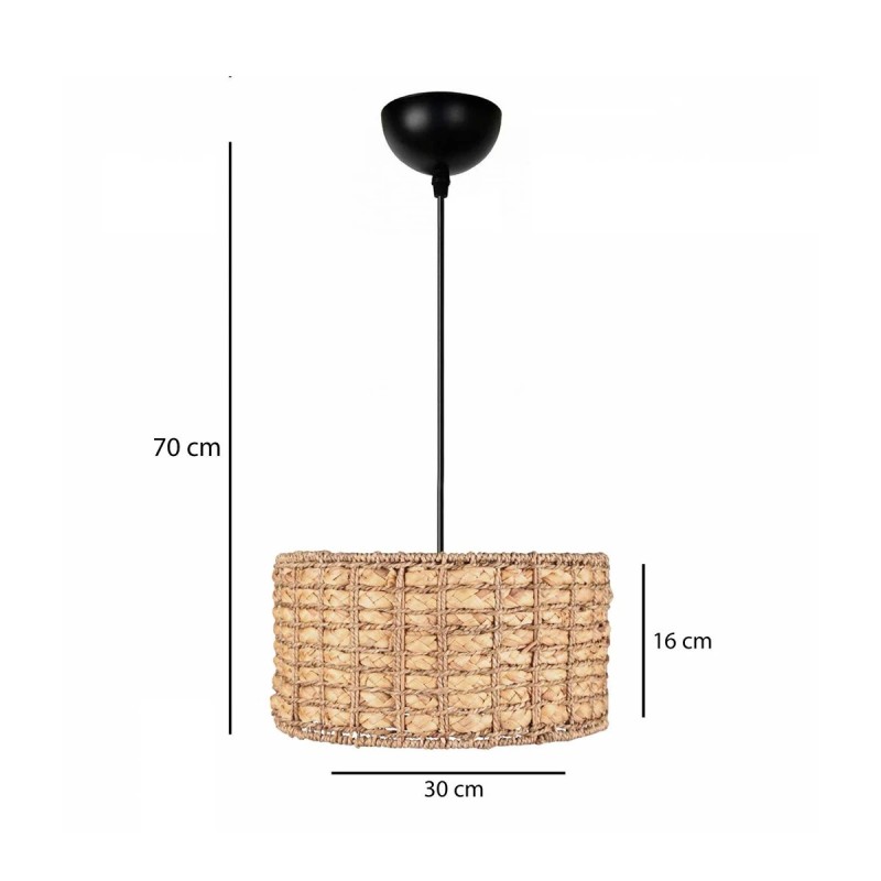 GloboStar® POMEGRANDE 204-0157 Boho Κρεμαστό Φωτιστικό Kαπέλο Μονόφωτο 1 x E27 IP20 Μπεζ Rattan - Μ30 x Π30 x Υ16cm