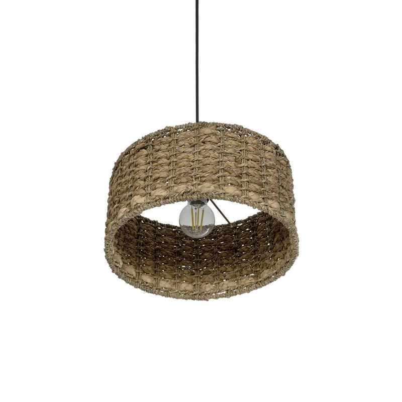 GloboStar® POMEGRANDE 204-0157 Boho Κρεμαστό Φωτιστικό Kαπέλο Μονόφωτο 1 x E27 IP20 Μπεζ Rattan - Μ30 x Π30 x Υ16cm